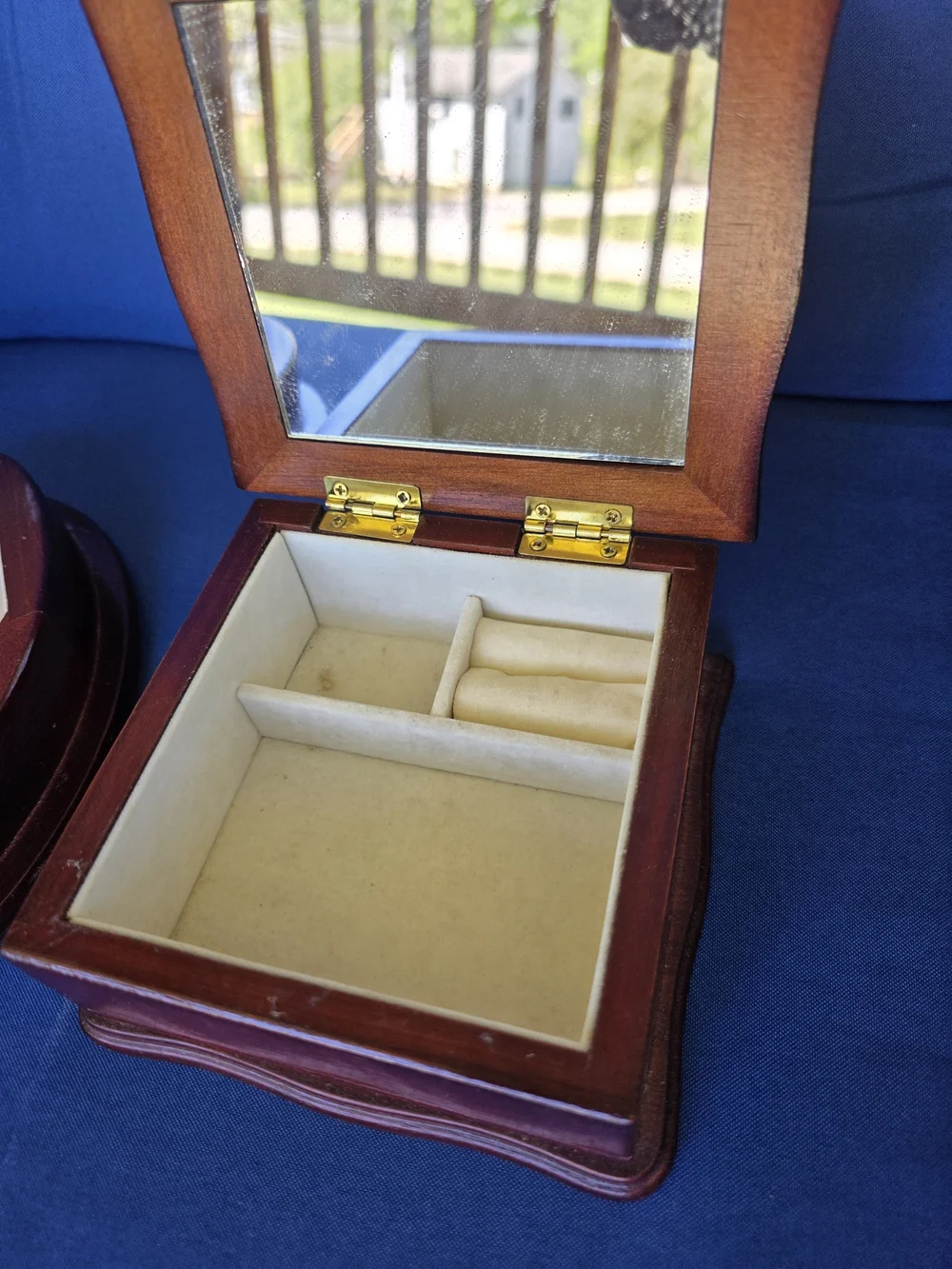 Vintage Floral Embroidered Wooden Jewelry 2 Box Set  Velvet Lined Needlepoint